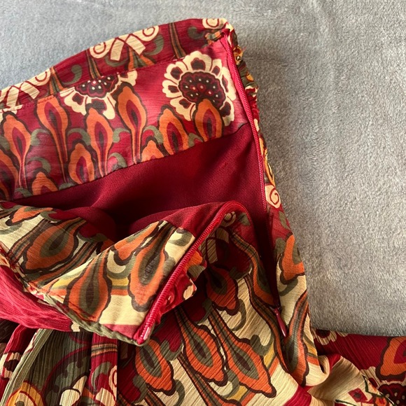 Versailles Red Paisley Faux Wrap Midi Skirt Womens 14 Asymmetrical Boho 516011 - Picture 7 of 9